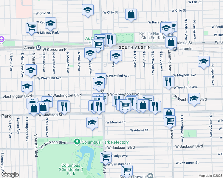 map of restaurants, bars, coffee shops, grocery stores, and more near 116 North Pine Avenue in Chicago