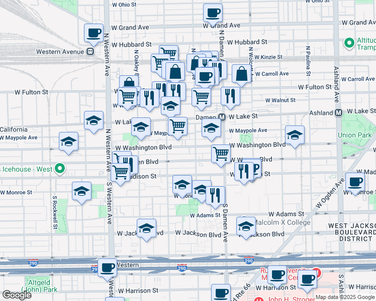 map of restaurants, bars, coffee shops, grocery stores, and more near in Chicago