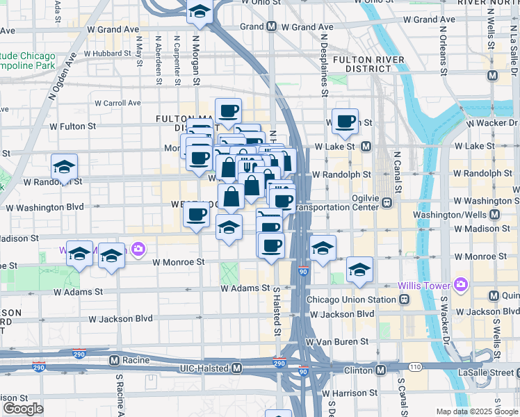 map of restaurants, bars, coffee shops, grocery stores, and more near in Chicago