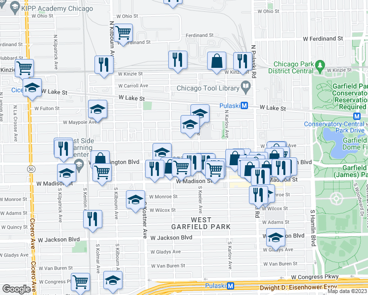 map of restaurants, bars, coffee shops, grocery stores, and more near 4233 West West End Avenue in Chicago