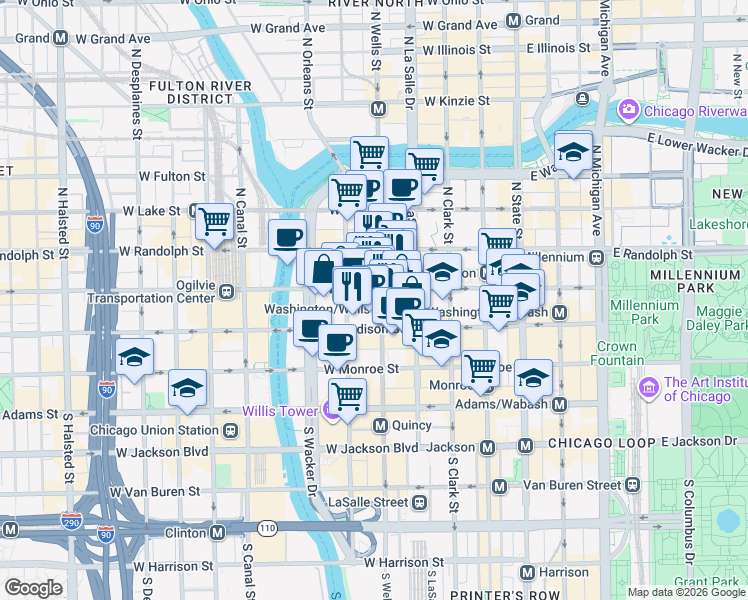map of restaurants, bars, coffee shops, grocery stores, and more near in Chicago