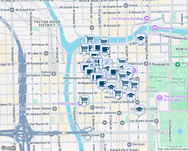 map of restaurants, bars, coffee shops, grocery stores, and more near in Chicago