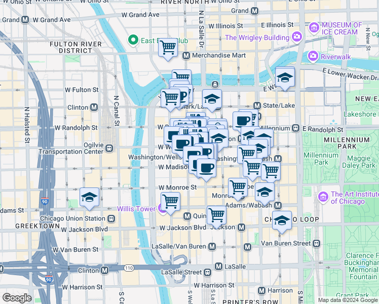 map of restaurants, bars, coffee shops, grocery stores, and more near in Chicago