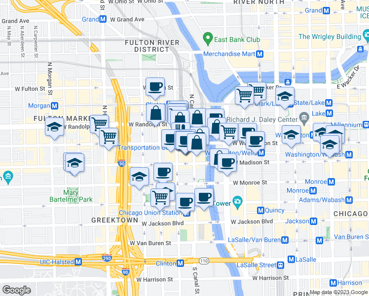 map of restaurants, bars, coffee shops, grocery stores, and more near in Chicago