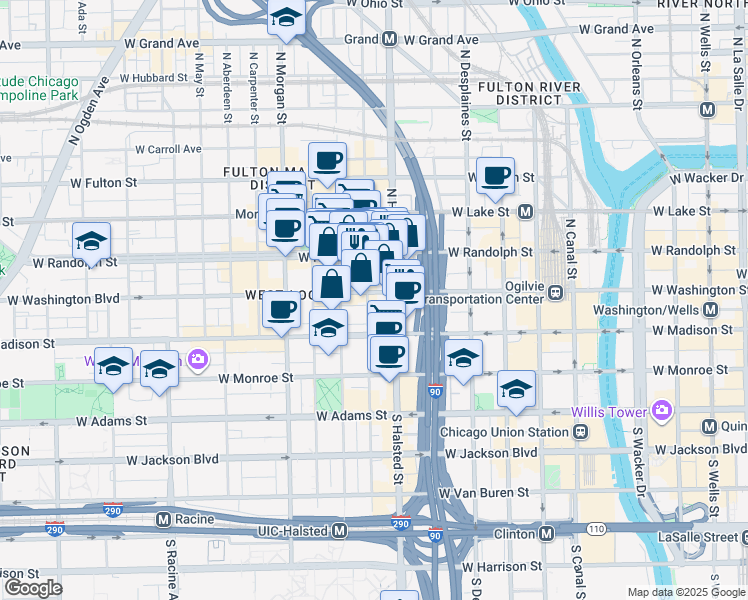 map of restaurants, bars, coffee shops, grocery stores, and more near in Chicago