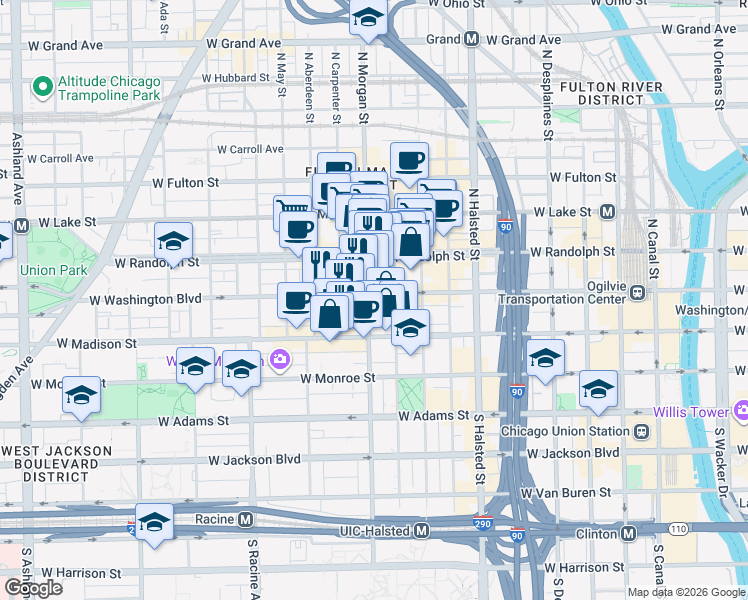 map of restaurants, bars, coffee shops, grocery stores, and more near in Chicago