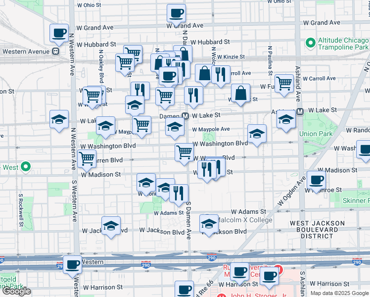 map of restaurants, bars, coffee shops, grocery stores, and more near in Chicago