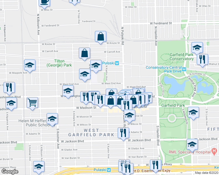 map of restaurants, bars, coffee shops, grocery stores, and more near in Chicago
