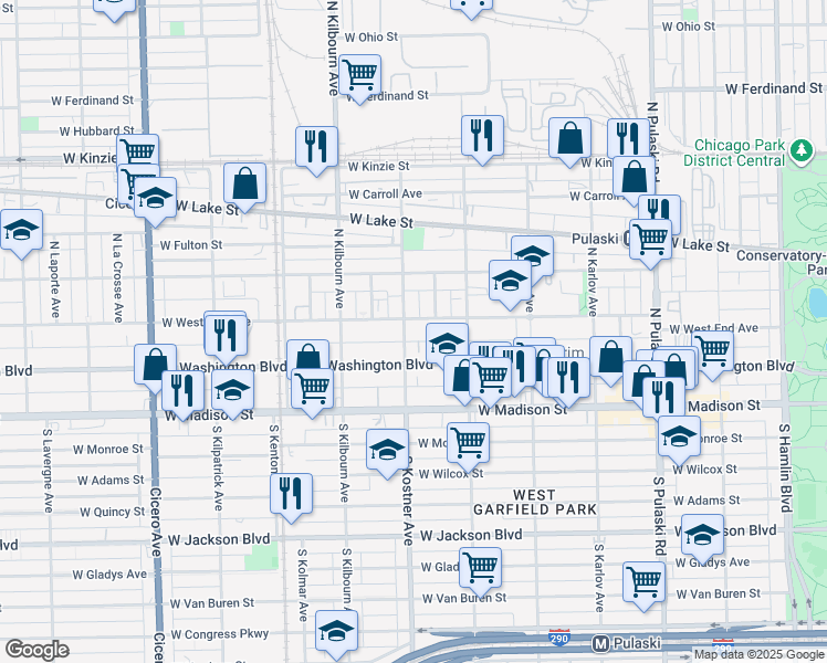 map of restaurants, bars, coffee shops, grocery stores, and more near 4349 West West End Avenue in Chicago