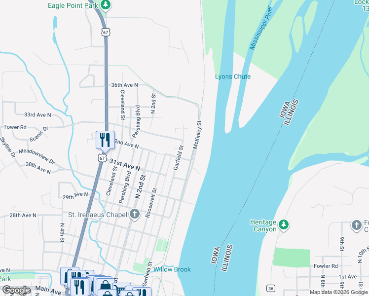 map of restaurants, bars, coffee shops, grocery stores, and more near 3238-3560 McKinley St in Clinton
