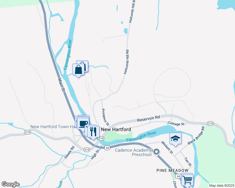 map of restaurants, bars, coffee shops, grocery stores, and more near 90 Holcomb Hill Road in New Hartford