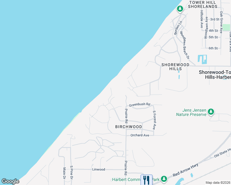 map of restaurants, bars, coffee shops, grocery stores, and more near 7301 Greenbush Road in Sawyer