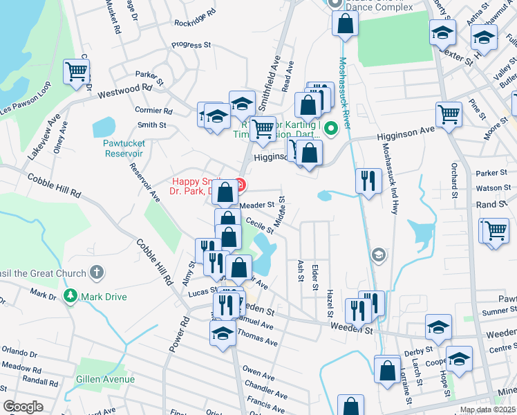 map of restaurants, bars, coffee shops, grocery stores, and more near 14 Meader St in Lincoln