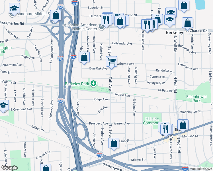 map of restaurants, bars, coffee shops, grocery stores, and more near 5810 Kouba Drive in Berkeley