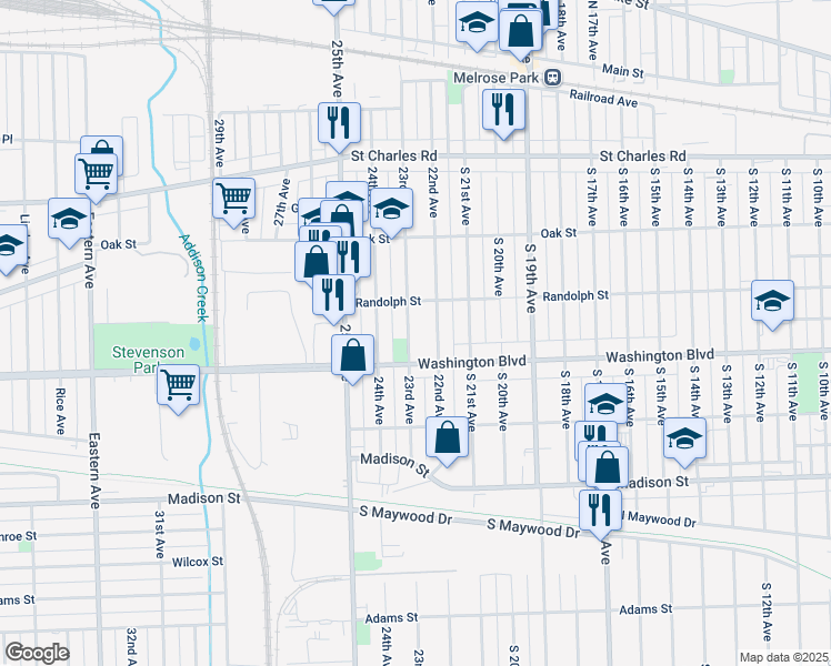 map of restaurants, bars, coffee shops, grocery stores, and more near 527 23rd Avenue in Bellwood