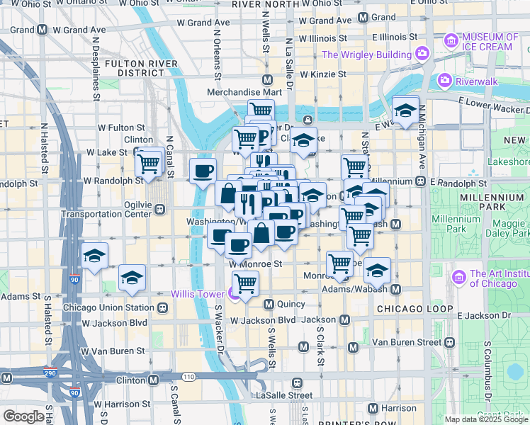 map of restaurants, bars, coffee shops, grocery stores, and more near in Chicago