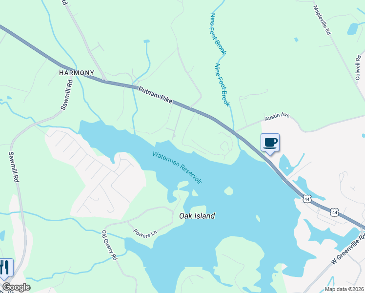 map of restaurants, bars, coffee shops, grocery stores, and more near 39 Steere Road in Glocester