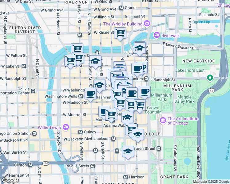 map of restaurants, bars, coffee shops, grocery stores, and more near in Chicago