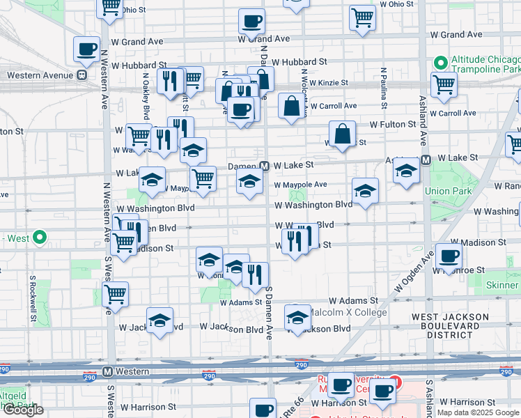 map of restaurants, bars, coffee shops, grocery stores, and more near in Chicago
