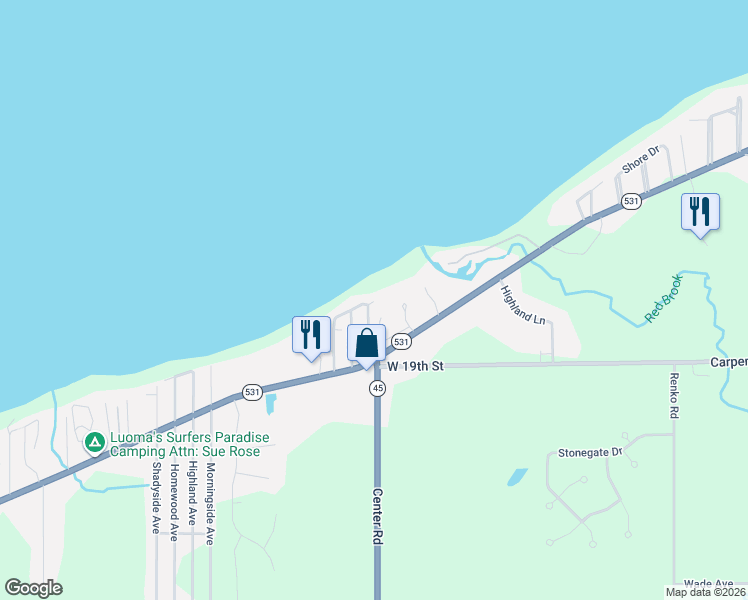 map of restaurants, bars, coffee shops, grocery stores, and more near 1804 Walnut Dr in Ashtabula