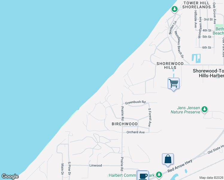 map of restaurants, bars, coffee shops, grocery stores, and more near 7301 Greenbush Road in Sawyer