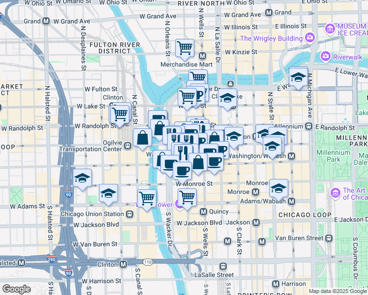 map of restaurants, bars, coffee shops, grocery stores, and more near in Chicago