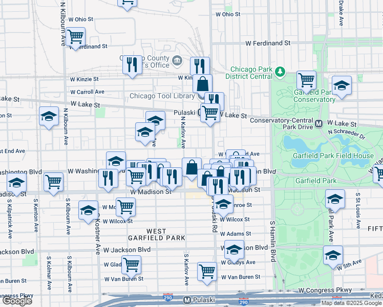 map of restaurants, bars, coffee shops, grocery stores, and more near 4045 W West End Ave in Chicago