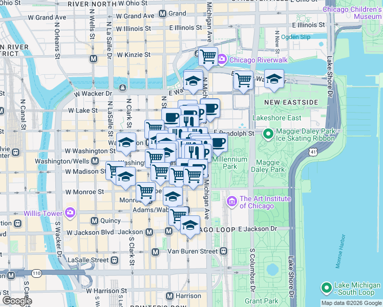map of restaurants, bars, coffee shops, grocery stores, and more near in Chicago