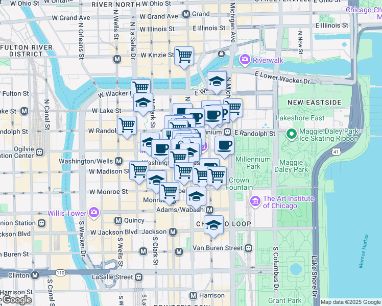map of restaurants, bars, coffee shops, grocery stores, and more near in Chicago
