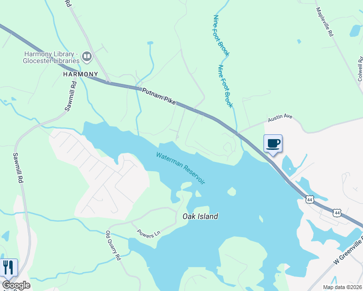 map of restaurants, bars, coffee shops, grocery stores, and more near 37 Steere Road in Glocester
