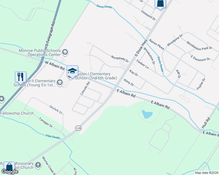 map of restaurants, bars, coffee shops, grocery stores, and more near 14583 South Dixie Highway in Monroe