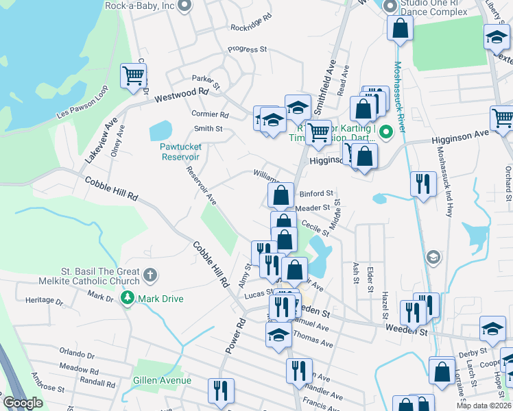 map of restaurants, bars, coffee shops, grocery stores, and more near 19 Webster Street in Lincoln