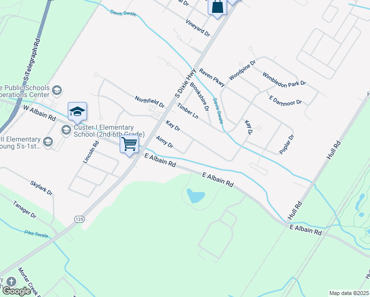 map of restaurants, bars, coffee shops, grocery stores, and more near 5360 Aimy Drive in Monroe