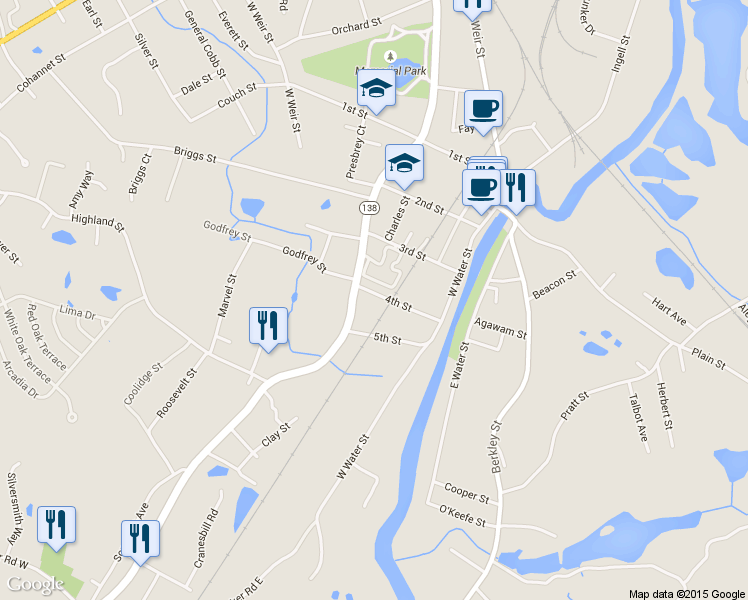 map of restaurants, bars, coffee shops, grocery stores, and more near 30 4th Street in Taunton