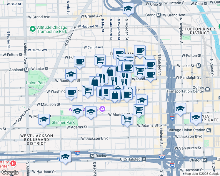 map of restaurants, bars, coffee shops, grocery stores, and more near in Chicago