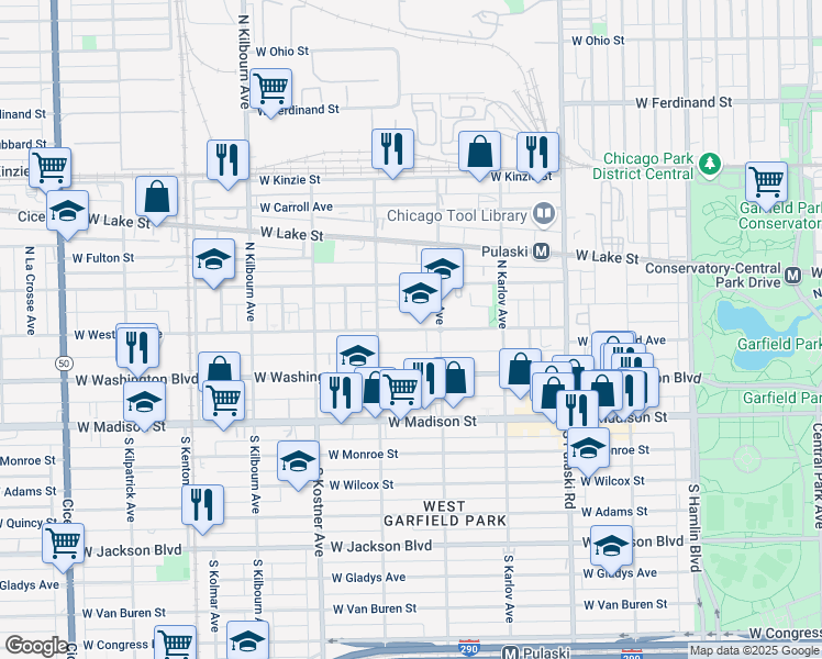 map of restaurants, bars, coffee shops, grocery stores, and more near 4233 West West End Avenue in Chicago