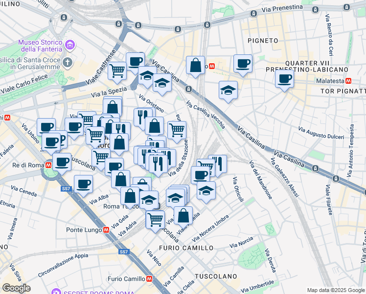 map of restaurants, bars, coffee shops, grocery stores, and more near 32 Via San Antonio Maria Gianelli in Roma