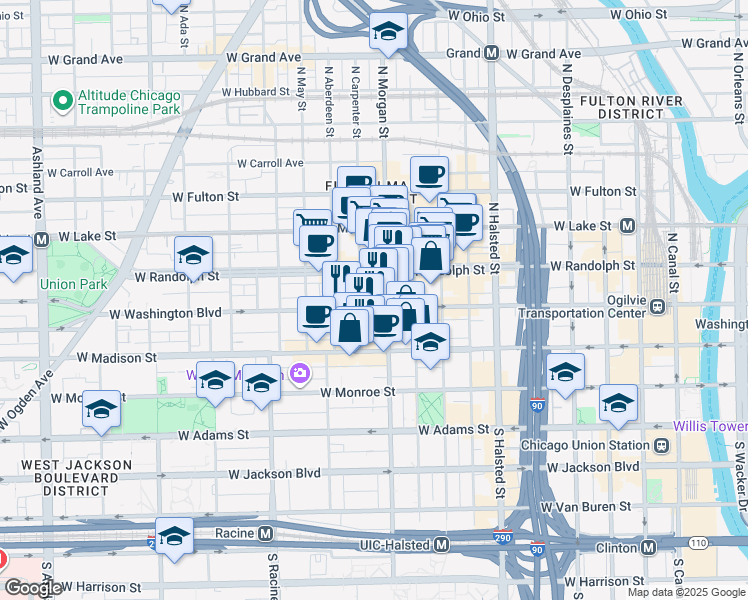 map of restaurants, bars, coffee shops, grocery stores, and more near in Chicago