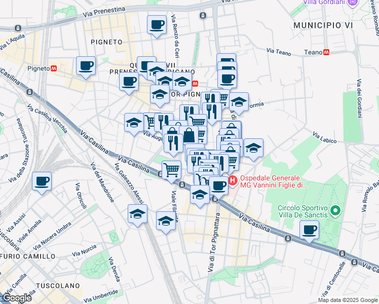 map of restaurants, bars, coffee shops, grocery stores, and more near 2 Piazza dei Geografi in Roma