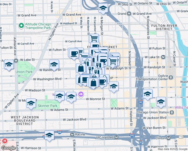 map of restaurants, bars, coffee shops, grocery stores, and more near in Chicago