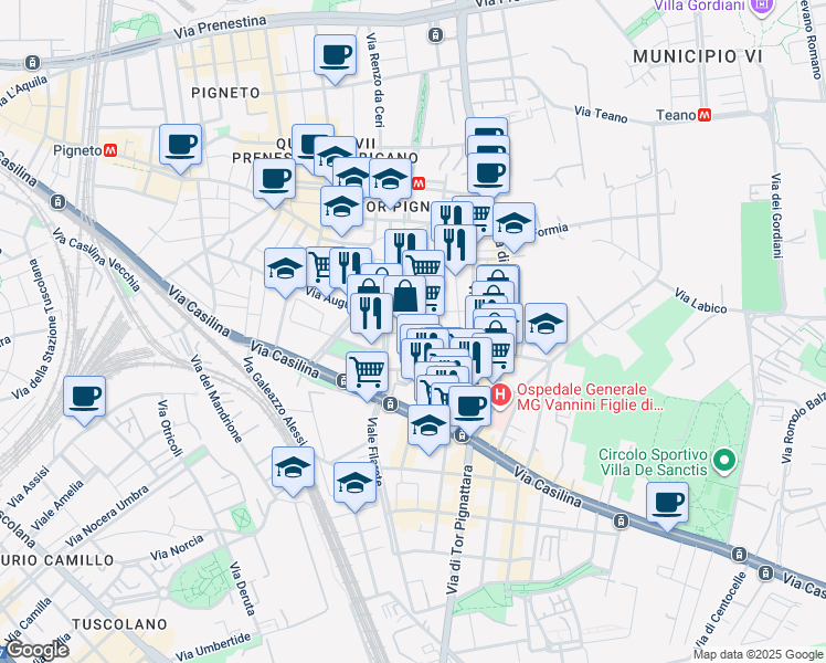 map of restaurants, bars, coffee shops, grocery stores, and more near 2 Piazza dei Geografi in Rome