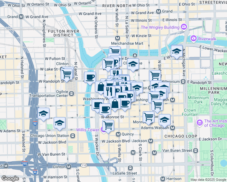 map of restaurants, bars, coffee shops, grocery stores, and more near in Chicago