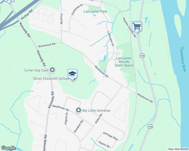 map of restaurants, bars, coffee shops, grocery stores, and more near 211 Macktown Road in Windsor