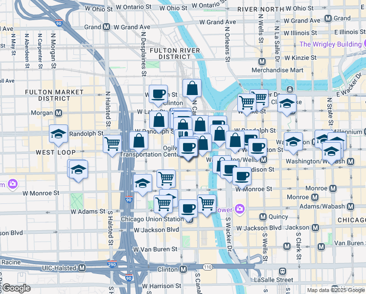 map of restaurants, bars, coffee shops, grocery stores, and more near in Chicago