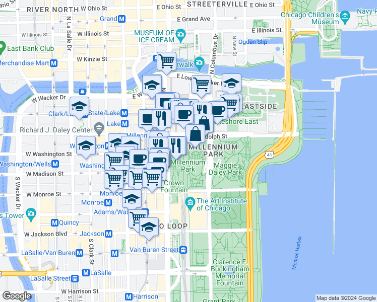 map of restaurants, bars, coffee shops, grocery stores, and more near in Chicago