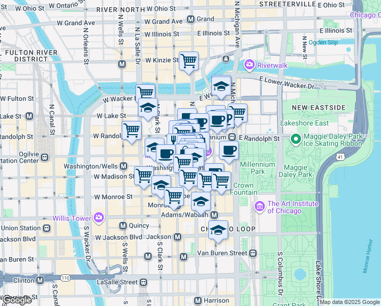 map of restaurants, bars, coffee shops, grocery stores, and more near in Chicago