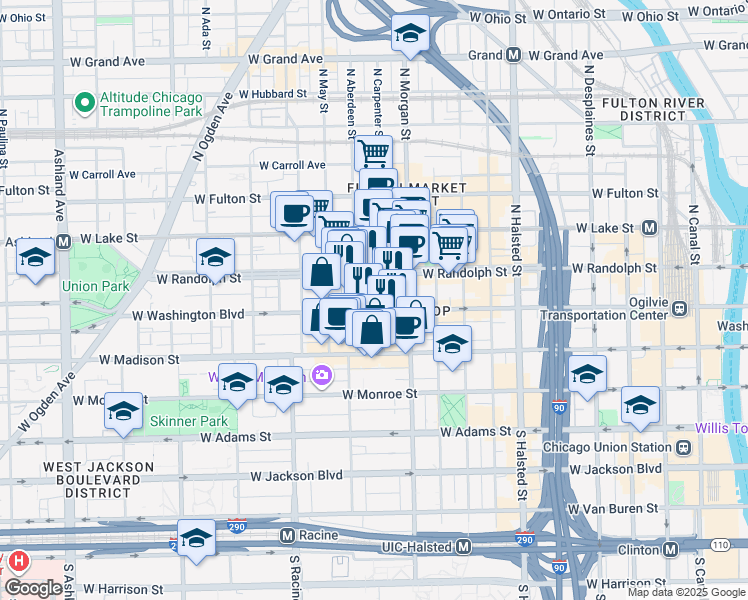 map of restaurants, bars, coffee shops, grocery stores, and more near in Chicago