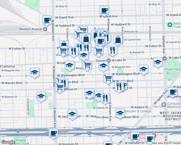 map of restaurants, bars, coffee shops, grocery stores, and more near in Chicago