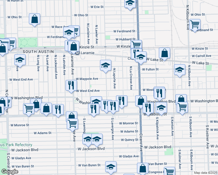 map of restaurants, bars, coffee shops, grocery stores, and more near in Chicago