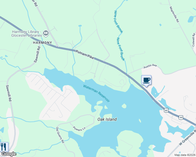 map of restaurants, bars, coffee shops, grocery stores, and more near 37 Steere Road in Glocester